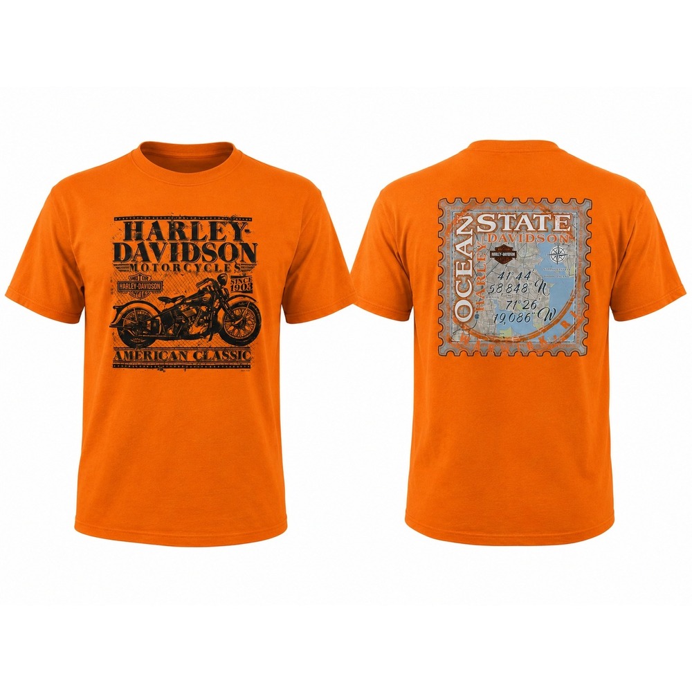 Harley Davidson T-Shirt Orange Ocean‎ State Warwick RI American Classic Mens XL